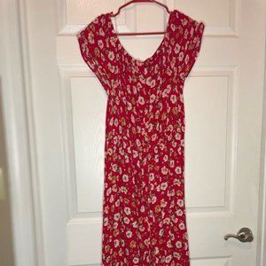 Red Floral Midi Dress
